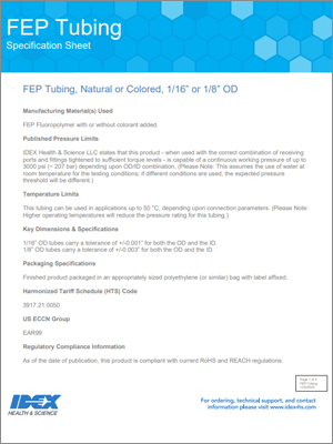 FEP tubing data sheet