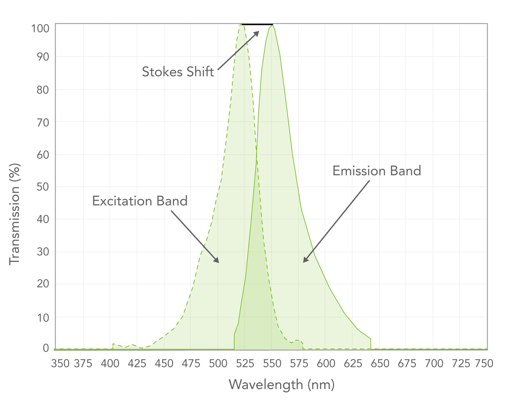 Excitation and emission spectra of a typical fluorophore.